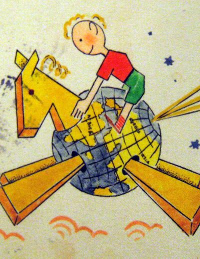 1940. Dibujo caballo y niño